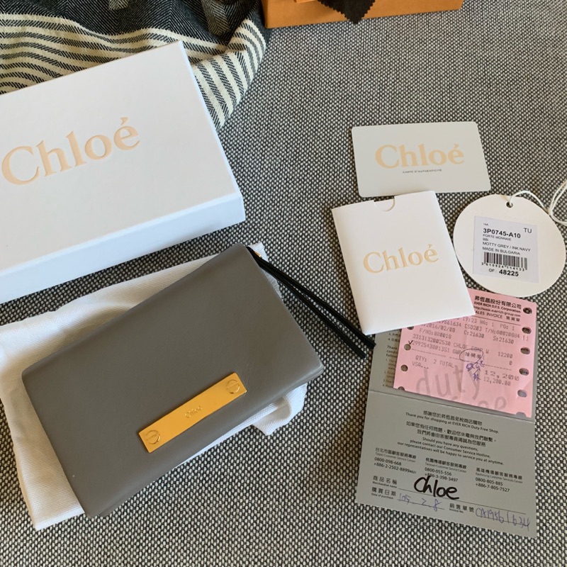 Chloe 皮夾 灰/深藍 卡夾 零錢包