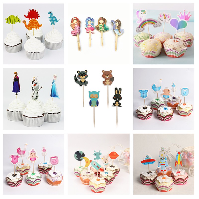 24 件裝卡通冷凍公主嬰兒動物紙杯蛋糕裝飾精選生日快樂派對裝飾蛋糕裝飾用品