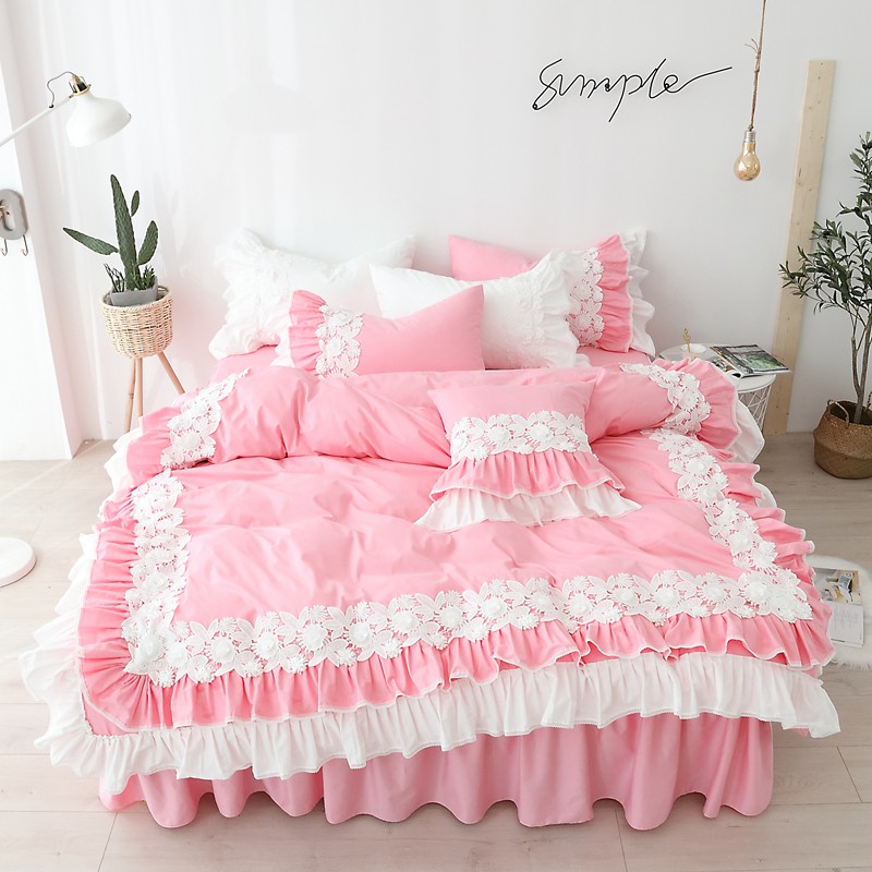 花漾 粉紅色 精梳純棉 床裙組 床罩組 舖棉床罩 舖棉兩用被組 含隱藏床包 不會滑動 標準雙人 加大雙人 特大床罩