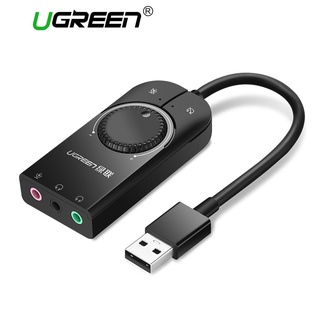 UGREEN USB 音效卡外接音訊麥克風 3.5mm 40964 黑色