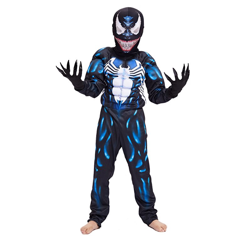 豪華黑蜘蛛共生體猛毒兒童超級英雄肌肉透氣連身衣服 角色扮演 萬聖節嘉年華造型服裝