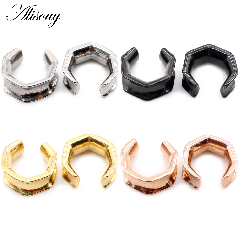 Alisouy 1piece 6mm-25mm 不銹鋼六角馬鞍耳塞塞擴展器擔架量規耳環穿孔身體首飾