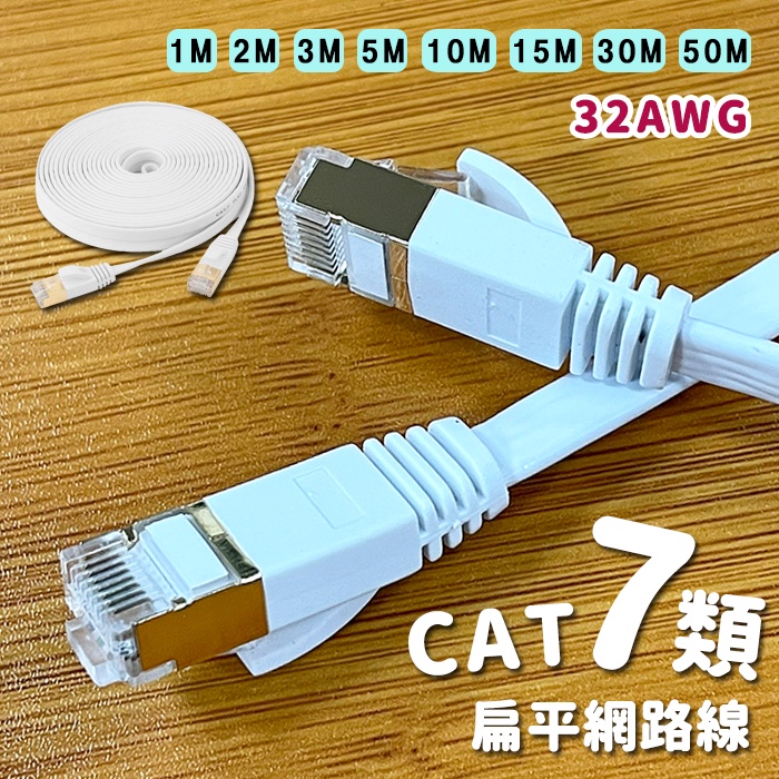 🔥熱銷特賣🔥CAT7扁平網路線 扁平型  RJ45 32AWG 1m 3m 10m 15m 50m 高速網路 七類網路線