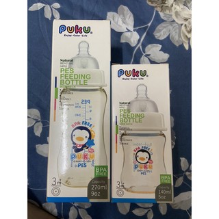 puku藍色企鵝 PES寬口徑奶瓶 270ml、140ml+實感奶嘴寬口系列2入裝