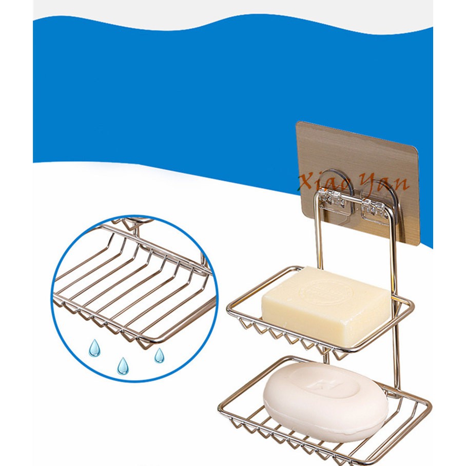 無痕不銹鋼單層肥皂盒 雙層肥皂架 廁所 浴室 化妝室 瀝水菜瓜布架 壁掛香皂架 收納 免釘免鑽 香皂盒 皂架 壁掛 置物