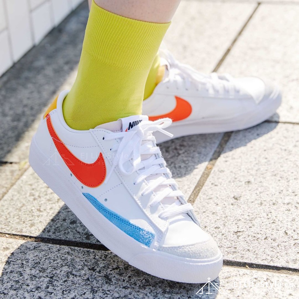 -EJ- 零碼 24cm NIKE WMN BLAZER LOW 77 白 橘 藍 低筒 拼接 DC4769-105