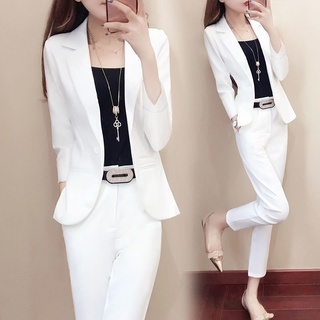 單件套裝小西裝套裝女夏2024韓版時尚氣質英倫風白色外套兩件套春（Goddess of luck）