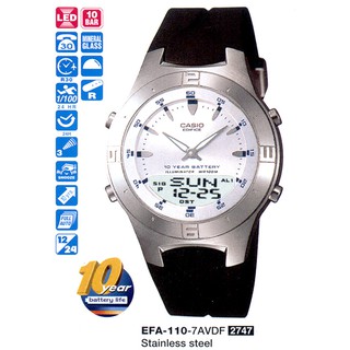 全新CASIO手錶EFA-110有白面/淺藍色面【不鏽鋼錶殼記憶30組電話30組世界時間】