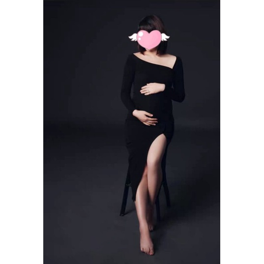 【出租】NO91 孕婦寫真服💖黑色斜肩針織寫真服