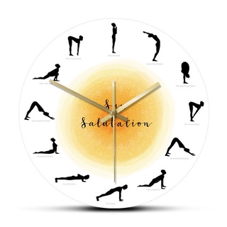 創意落日瑜伽姿勢指針時鐘12英寸亞克力靜音掛鐘現代簡約時尚壁鐘個性鐘錶瑜伽工作室藝術裝飾牆鍾禮品