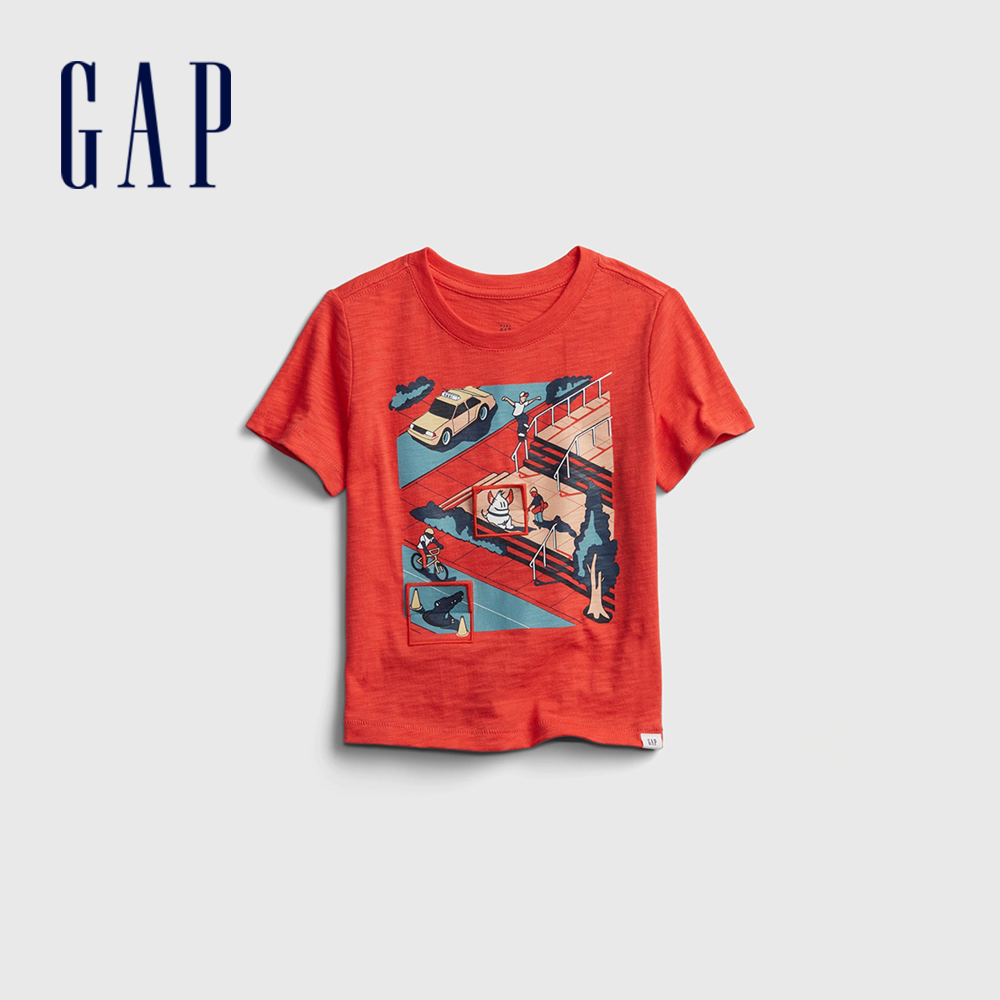 Gap 男幼童裝 趣味互動印花T恤-紅色(681410)