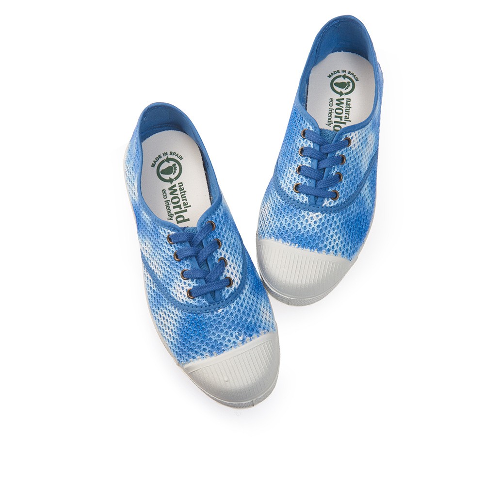 Natural World 西班牙休閒鞋 暈染網狀4孔基本款-藍白