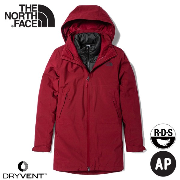 【The North Face 女 二件式防風透氣羽絨外套《紫紅/黑》】4NAI/保暖連帽外套/防潑水/休閒外/悠遊山水