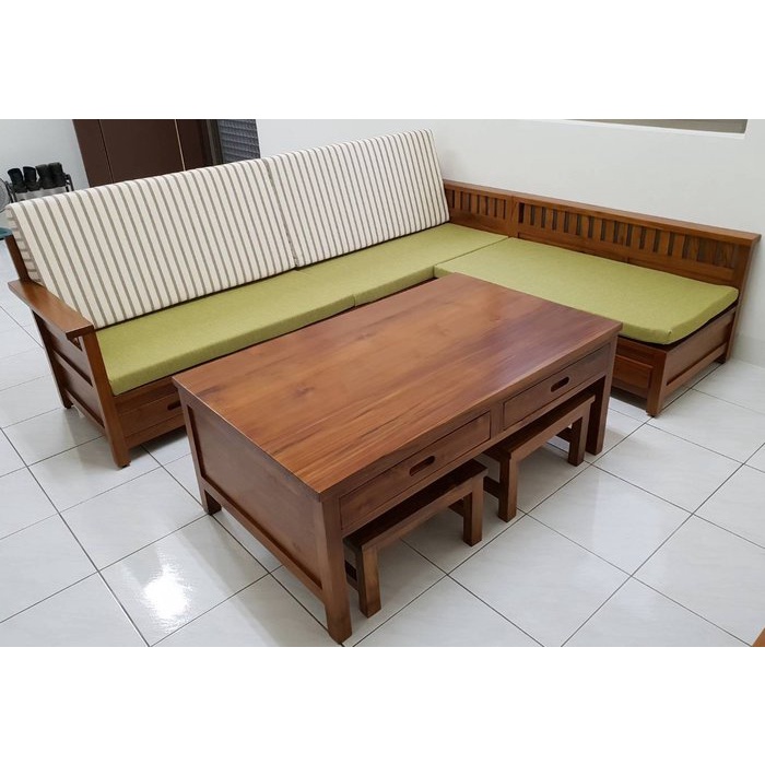 【南台灣傢俱】L型100%全實木印尼柚木木製沙發組椅市價$69900,驚喜價