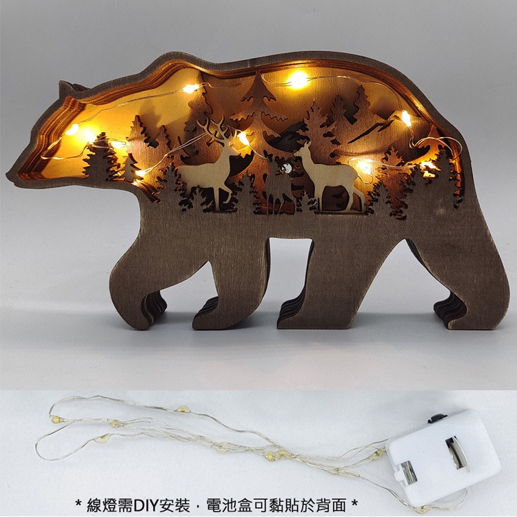 簡易DIY組裝 聖誕派對 聖誕節棕熊和麋鹿木質擺件 燈飾 木質復古風個性擺飾 工藝品擺件 聖誕節裝飾 北美森林動物飾品