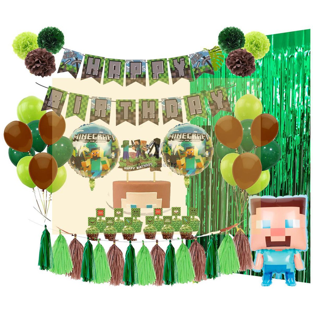 現貨熱賣我的世界minecraft拉旗氣球蛋糕插套裝像素游戲主題生日派對裝飾1 蝦皮購物