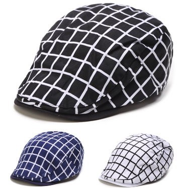 日韓時尚格紋風格 棉質井字格子造型 鴨舌帽 貝雷帽 小偷帽 紳士八角帽子 K526