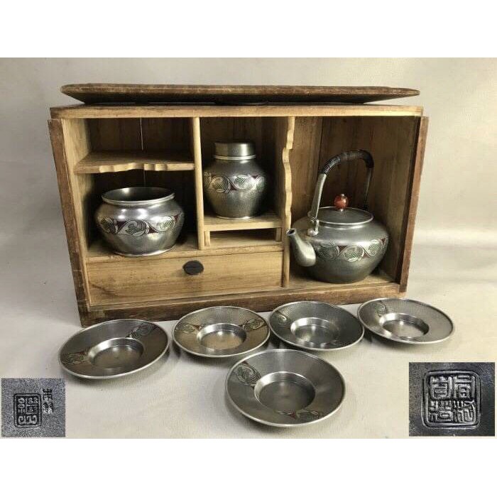 老日本製錫名家繼山造薩摩錫本錫茶器全套附木箱| 蝦皮購物