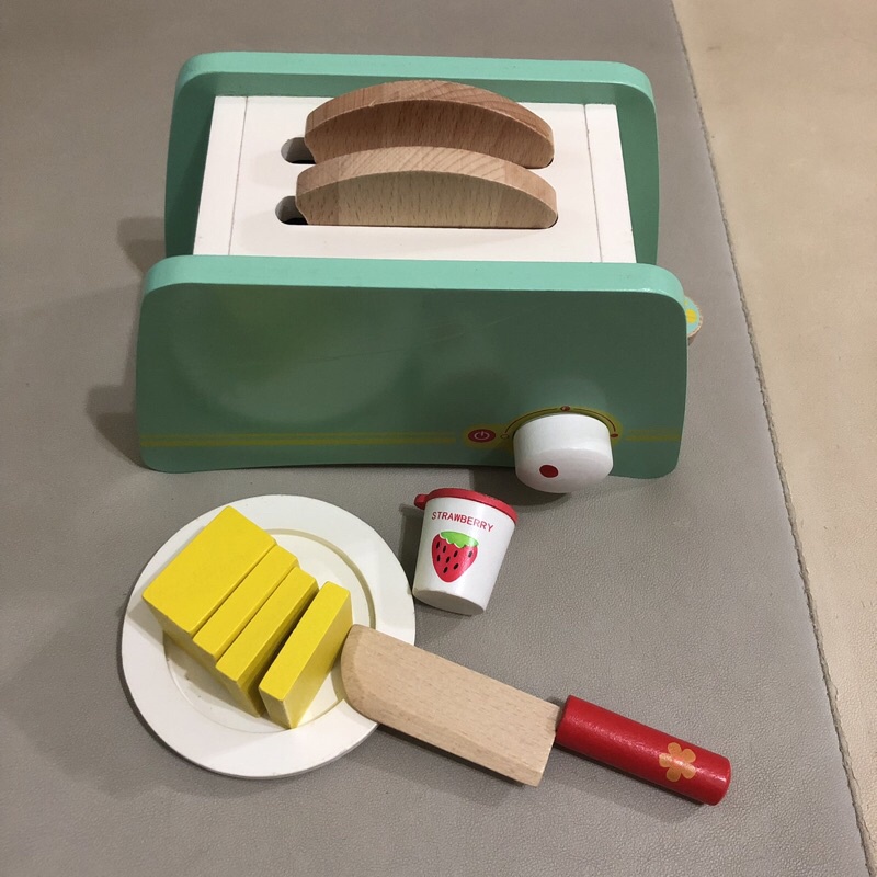 二手玩具 狀況好 木製烤麵包機 玩具廚房早餐 扮家家酒玩具 木製家電玩具 麵包機玩具 木製家家酒