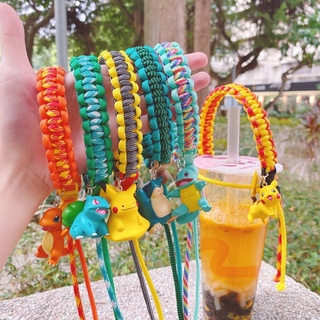 🔸繩繩🔸Pokémon 寶可夢 日本正版TOMY公仔 皮卡丘 卡比獸 小火龍 傑尼龜 手編飲料繩🥤 環保杯套 傘繩杯套