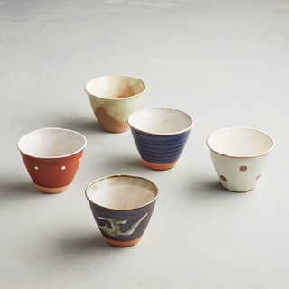 日本AWASAKA美濃燒-古窯釉彩陶杯組 (5件式)-《日本原裝進口》