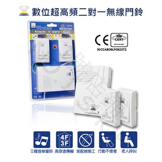 1號店鋪(現貨) 龍陣 數位超高頻 二對一 無線門鈴 2按1響 電鈴 門鈴 求救鈴 看護鈴 呼救鈴 LTM-008