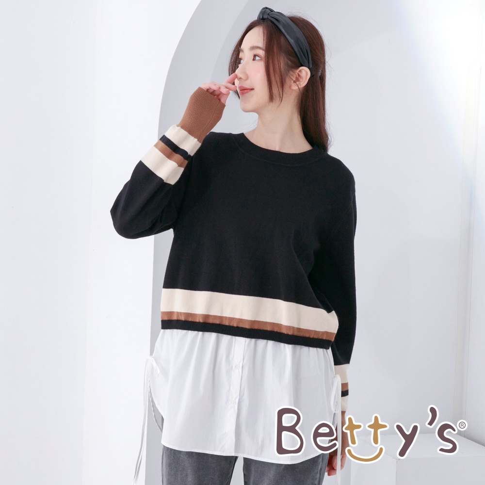 betty’s貝蒂思(05)襯衫下擺假兩件毛衣(黑色)