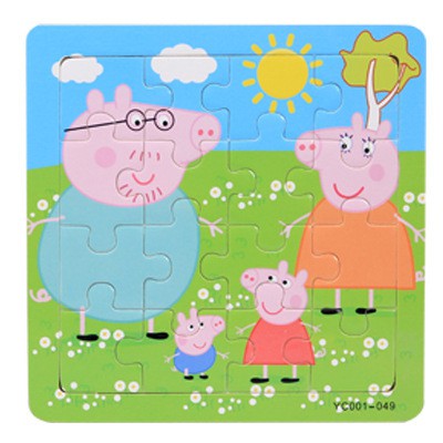 現貨🌟佩佩豬喬治16片木質拼圖幼兒童寶寶早教益智力兒童木製積木玩具
