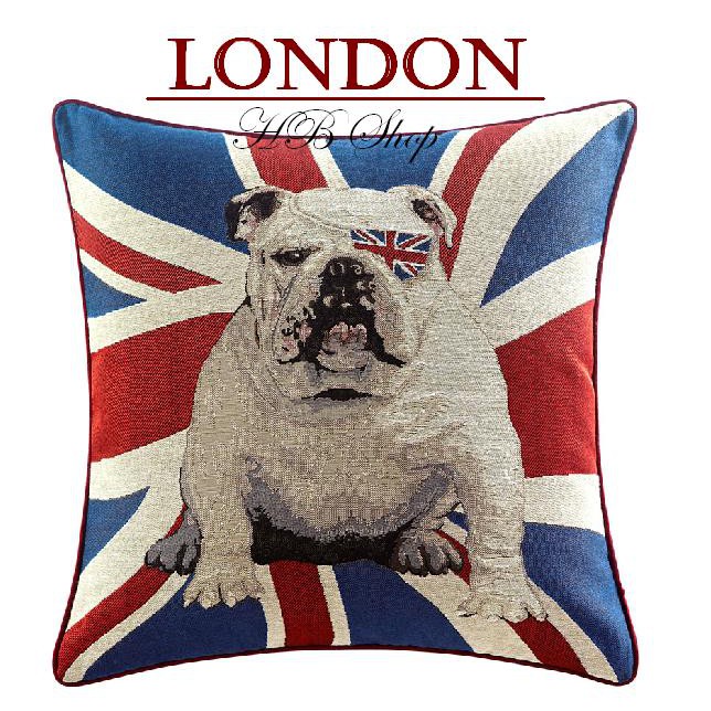 HB Shop--工業風 Loft閣樓風 復古英國國旗 英格蘭 英國鬥牛犬 棉麻抱枕 午安枕 牛仔布 沙發靠枕 品東西