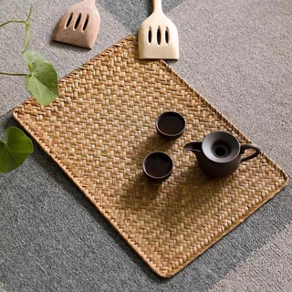 手工編織餐墊 隔熱墊 碗墊 防燙杯墊 簡約茶墊 席草編餐桌墊 長方形編織餐墊tK旗
