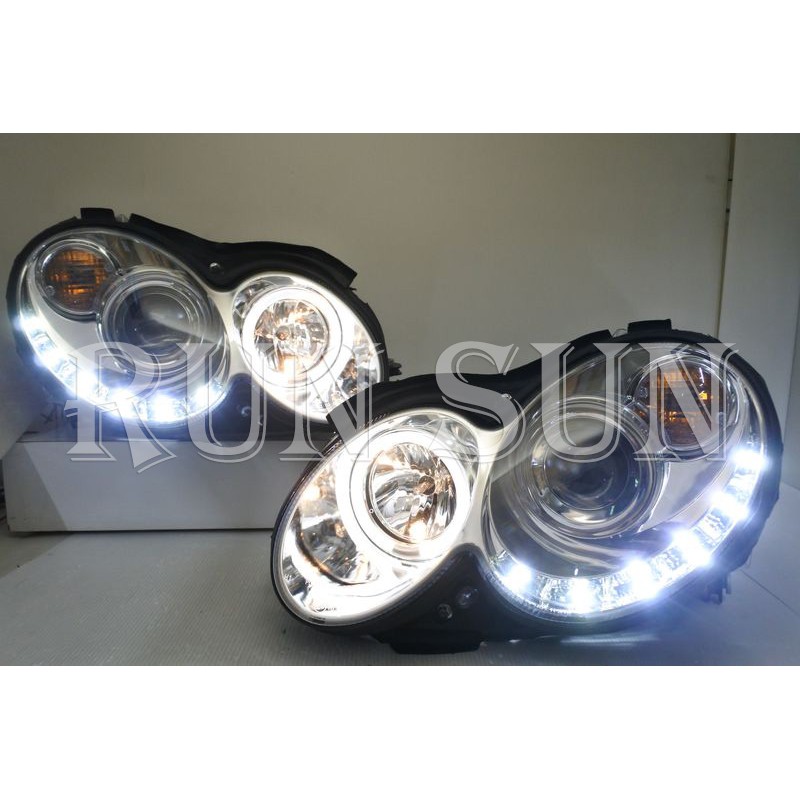 ●○RUN SUN 車燈,車材○● 全新 賓士 奔馳 CLK W209 LED R8 晶鑽單光圈魚眼 大燈 電調馬達