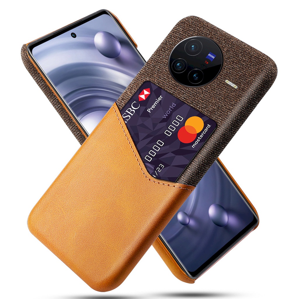 Vivo X80 5G 皮革保護殼皮革混布紋單插卡背蓋撞色手機殼保護套手機套