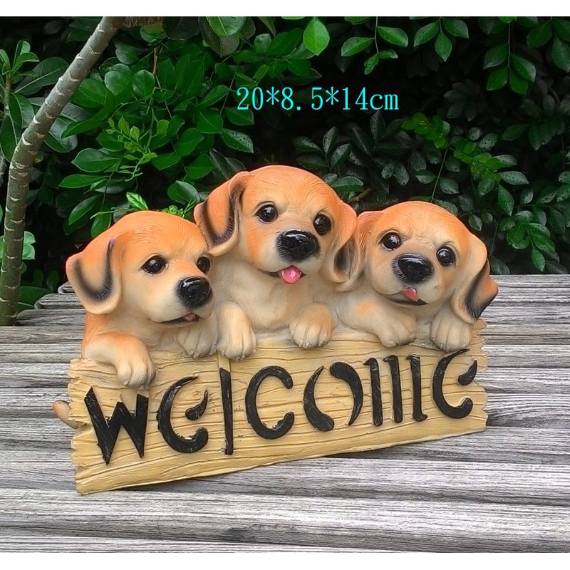 【浪漫349】可愛三隻3隻米格魯小狗welcome 桌上擺飾 波麗材質