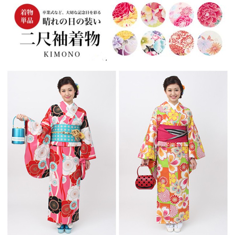 青春小鋪 日本傳統正式二尺袖正裝和服單品畢業禮可洗櫻菊百合牡丹雙層面料 蝦皮購物