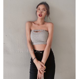 自帶胸墊*2款4色現貨秒出💖【JinG】胸前開洞平口/吊帶罩杯背心 性感小可愛 辣妹必備 素色百搭 短版上衣 無袖上衣