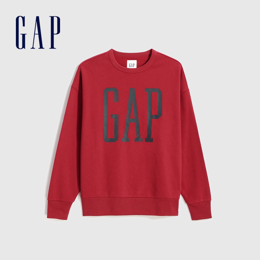 Gap 男女同款 Logo大學T 碳素軟磨系列-紅色(619782)