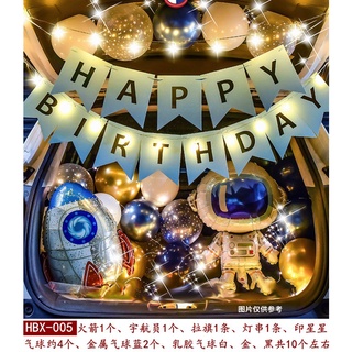 現貨《生日佈置+贈打氣筒-005】火箭太空人系列 ♥ 生日快樂 充氣鋁膜 氣球組合 ♥ 氛圍裝飾 派對