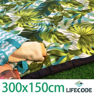LIFECODE 棕櫚葉絨布防水可拼接野餐墊300x150cm 12340100 賞花/櫻花季