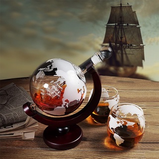 威士忌醒酒器地球儀套裝酒杯帆船世界地圖表面用於伏特加酒玻璃瓶無鉛