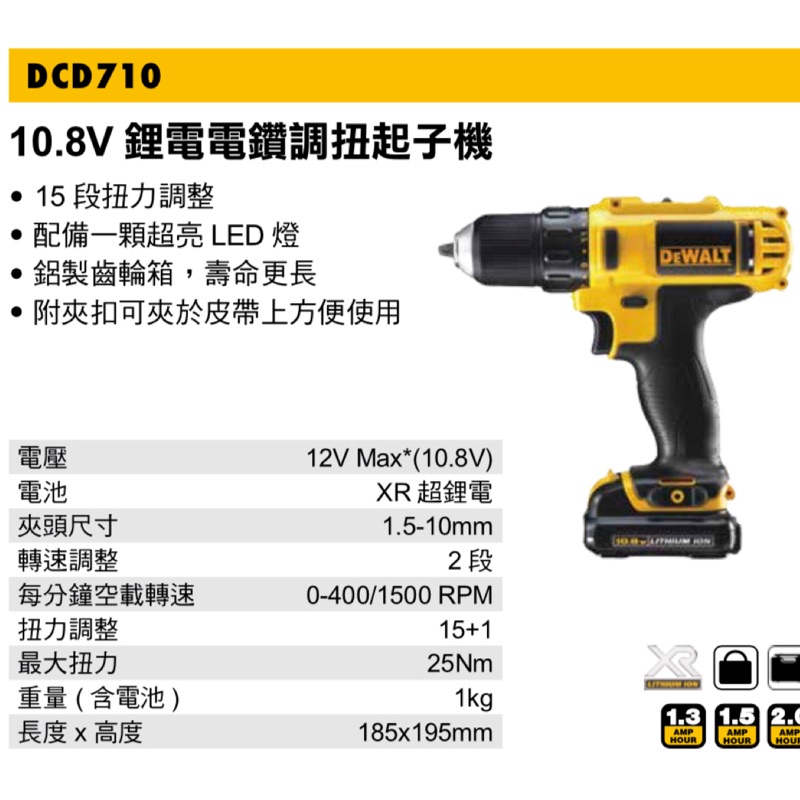 含税 10.8V 12V DCD710 鋰電電鑽調扭起子機 DEWALT 得偉