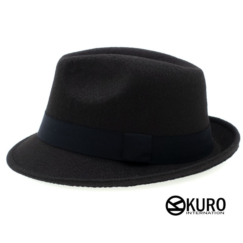 KURO-SHOP 黑色系 毛料紳士帽(可客製化電繡)