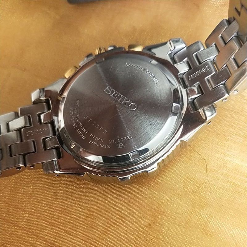 SEIKO 7T85-0AB0 藍寶石鏡面絕無刮傷三眼計時錶剛換新電池功能正常| 蝦皮購物