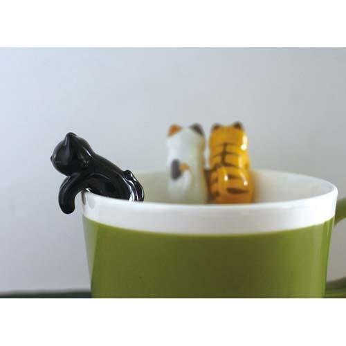 【Decole】陶瓷貓咪杯緣咖啡湯匙 小湯匙 攪拌棒 黑貓 coffee spoon 貓咪湯匙