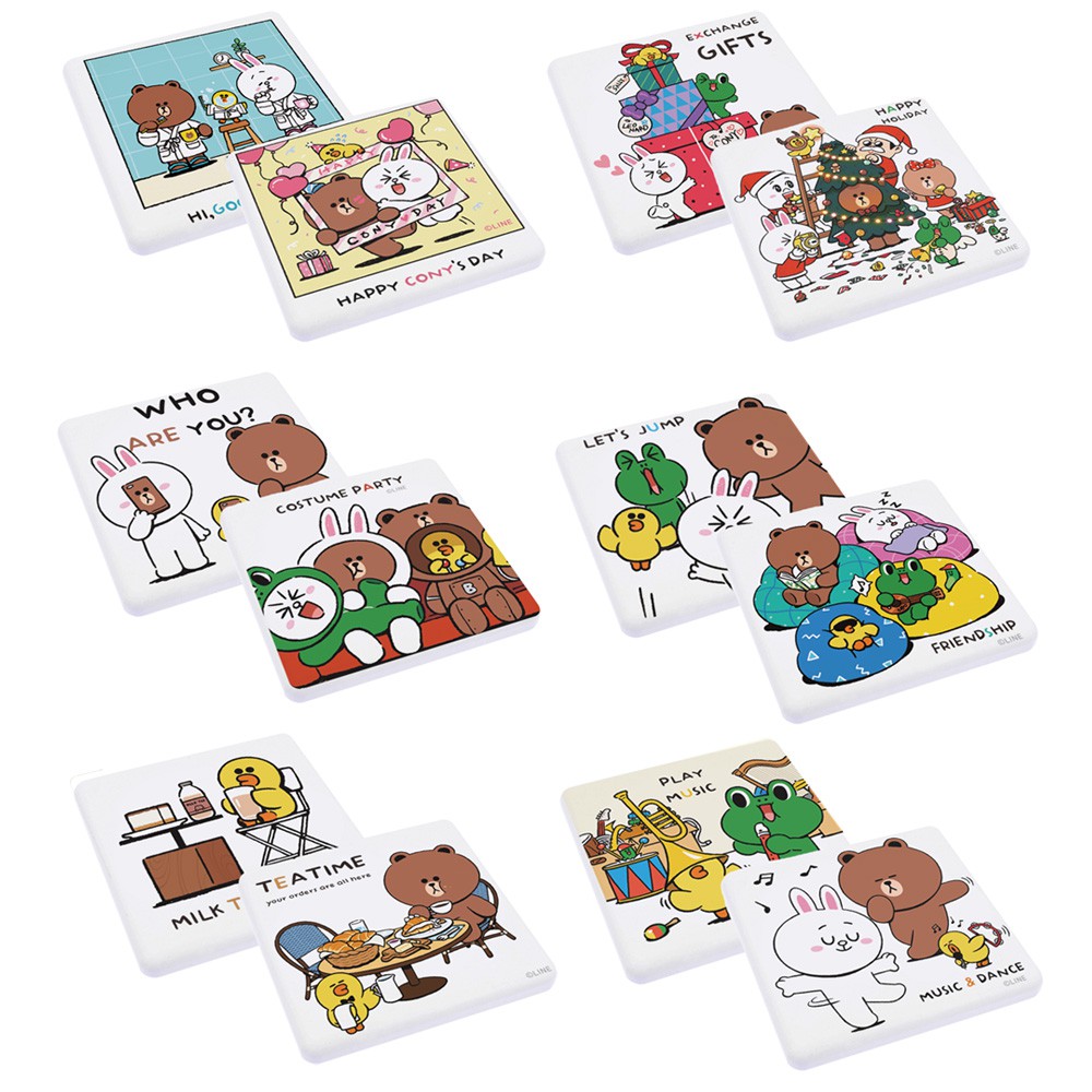 LINE Friends 日常系列 珪藻土杯墊(2入/組)【網狐家居】熊大/兔兔/莎莉/蛙哥