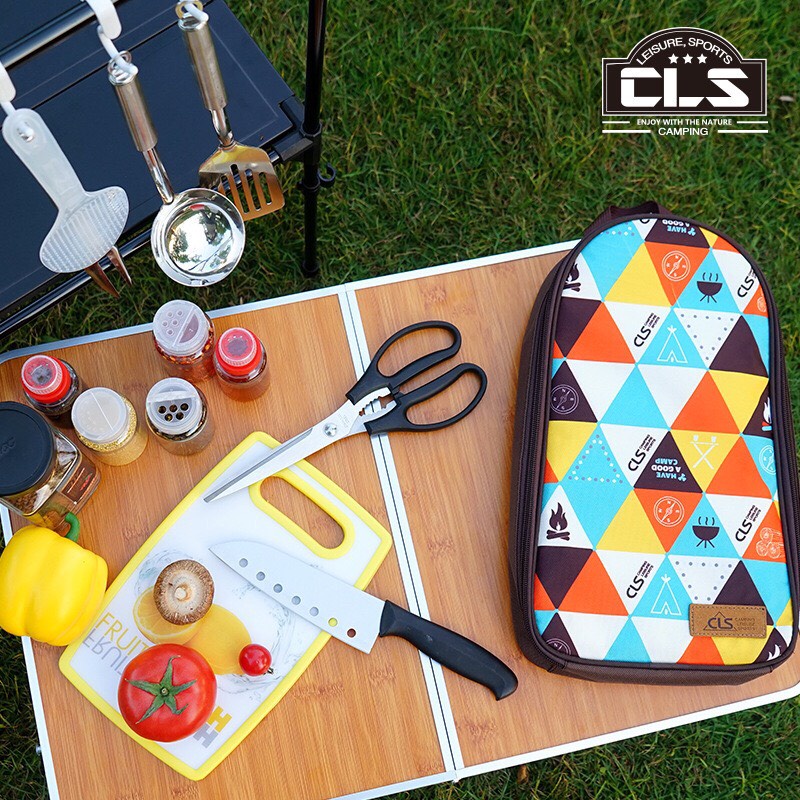 CLS露營戶外野餐餐具7件套裝便攜不銹鋼炊具露營廚具套裝野炊燒烤工具