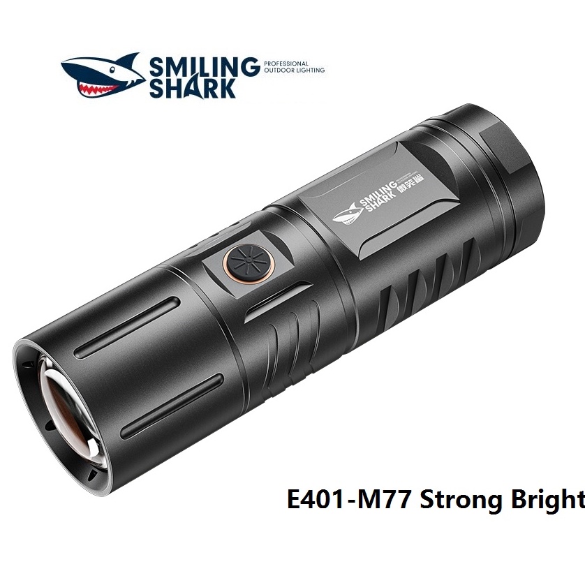 微笑鯊強光手電筒M77 新升級爆亮燈珠 Led 7000 流明大功率 USB 可充電可變焦防水超亮遠射戶外登山露營釣魚燈