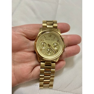二手經典 Michael Kors 金色三眼玫瑰皮革計時手錶