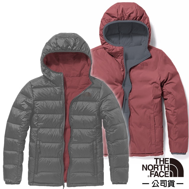 【The North Face】女 700FPl 保暖鵝絨雙面穿羽絨外套.防潑水防風夾克/5AY2-82R 瀝灰/野薑紅