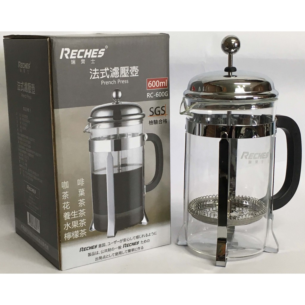 瑞齊士 RECHES 法式濾壓壺 600ml RC-600G 泡茶壺 玻璃壺 花茶壺 耐熱壺 咖啡壺 沖茶器 耐熱玻璃壺