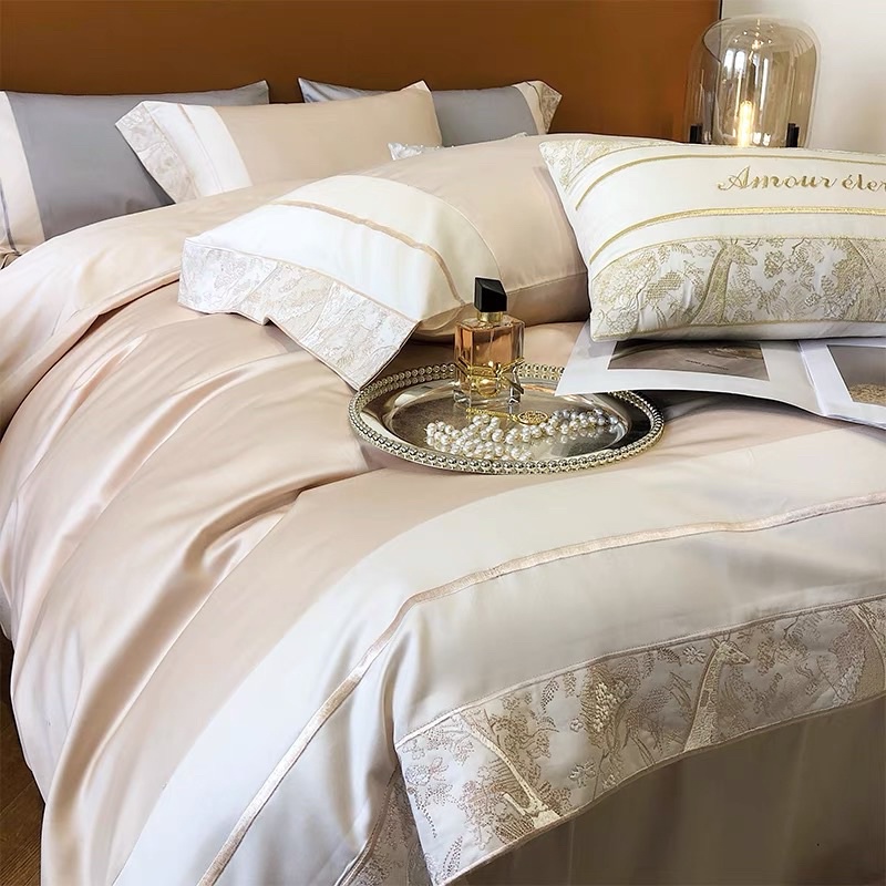 3色/歐美高端120支長絨貢緞刺繡純棉床包組 素色床單被套枕套 專櫃品質 ikea床墊尺寸 雙人床包 雙人加大床包